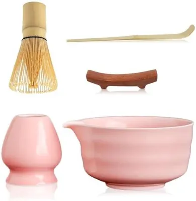 Produktbild von PolkaHome® Matcha-Teeset – 5-teiliges Keramikset mit Bambuszubehör, Rosa