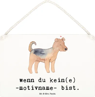 Produktbild von Mr. & Mrs. Panda Schild Airedale Terrier Lebensretter DIN A6 - Weiß - Geschenk, holzbild, Holzschild, Türschild, kleine aufmerksamkeit, wandtafel