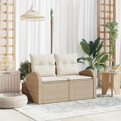 Obrázok produktu pre vidaXL Záhradná pohovka s vankúšmi Béžová 124 x 62 x 69 cm Poly-ratan