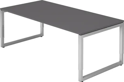 Produktbild von bümö Schreibtisch Serie-R - Gestell: Silber, Nachbildung: Graphit, Größe:  200 x 100 cm