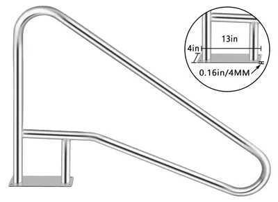 Zdjęcie produktu dla Poręcz basenowa, wymiary 137 x 91,4 cm, udźwig 170 kg, wykonana ze stali nierdzewnej 304, antypoślizgowy uchwyt z nylonu, grubość płyty 4 mm