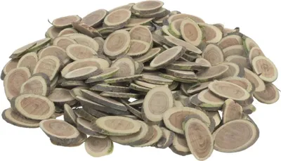 Produktbild von Holzscheiben zum Basteln, oval geschnitten, verpackt im Beutel mit 0,5 kg, Größe 2-5cm
