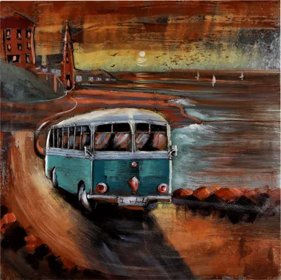 Produktbild von Wandbild Metallbild Relief "Sonnenaufgang Bus" handgefertigt Bild