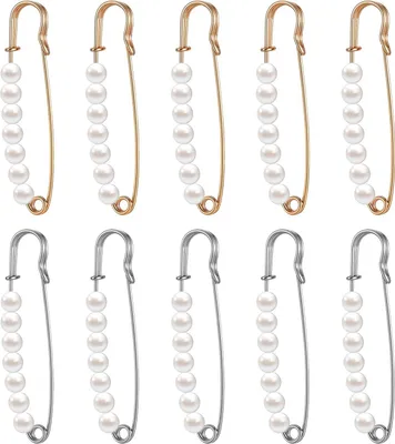 Produktbild von AOZUO Set aus 10 Perlen-Sicherheitsnadeln, Broschennadeln, für Pullover, Schals, Hüte, Perlenbrosche, dekorative Sicherheitsnadeln für Kleidung, gewebter Schalclip, modische Broschen