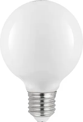 A single, white, frosted globe light bulb with a silver screw base, isolated on a white background.