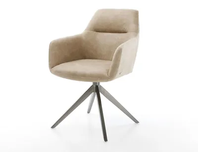 Produktbild von DELIFE Drehstuhl Pejo-Flex Mikrofaser Beige Vintage Kreuzgestell breit Graphit 360° drehbar Wippfunktion Taschenfederkern