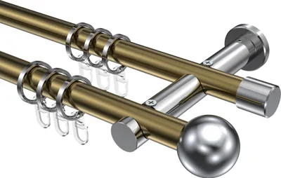 Produktbild von Interdeco Gardinenstange / Vorhangstange Messing Antik / Chrom, Typ Platon Luino (Kugel), 20 mm Ø 2-läufig, 440 cm