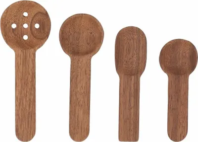 Produktbild von 4er Set Servierlöffel „Häppchenweise“ aus Akazienholz – ideal für Snacks & Dips