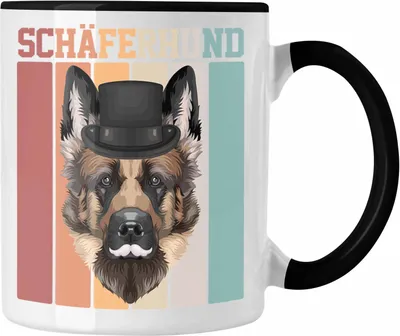Produktbild von Trendation - Schäferhund Besitzer Tasse Geschenk Lustiger Spruch Geschenkidee Retro Vinatge Schäferhund (Schwarz)