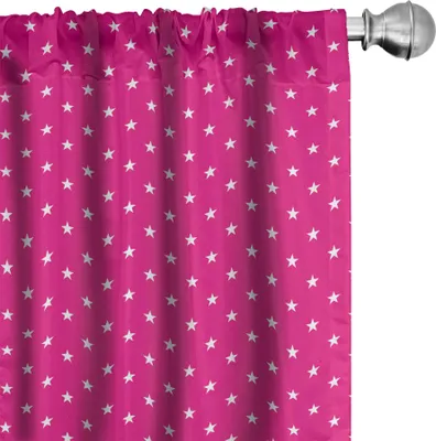 Produktbild von ABAKUHAUS Hot Pink Vorhänge, Gardinen, Symmetrisches Muster mit weißen Sternen Girlish Muster Schöne Retro Party Fliese, 2 Stück 75 x 225 cm, Pink Weiß