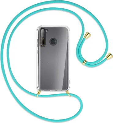 Produktbild von Handykette Backcover-Schutzhülle mit Band (Metall goldfarben) für HTC Desire 20 Pro - türkis