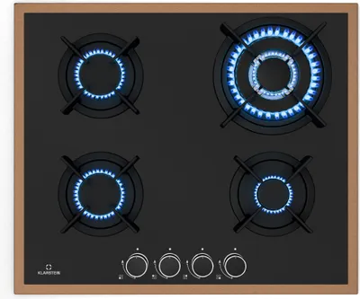 Produktbild von Klarstein Lumiflame Gaskochfeld, 4-Brenner, 8 kW, Kupferrahmen & Glas, Elektrische Zündung, FFD-Sicherheit, Gusseiserne Topfträger, 60 cm, LPG & Erdgas-kompatibel