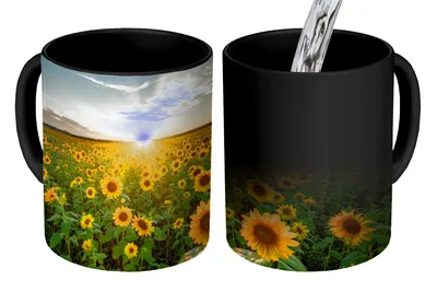 Obrázok produktu pre MuchoWow® Magický pohár Západ slnka - Kvety - Slnečnica - Horizont - Krajina 350 ml Pohár na zmenu farby Darček Nápad na darček - Foto hrnček