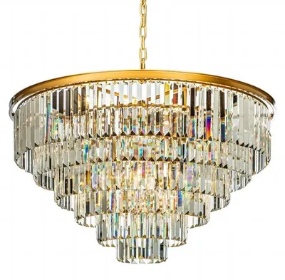 Image de Suspension Chandelier, 112 cm, dorée, en verre