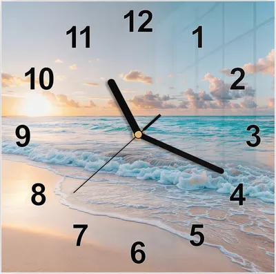 Produktbild von Wanduhr aus Glas mit Motiv Sonnenaufgang Strand- 30 x 30 cm - inkl. Aufhängesystem