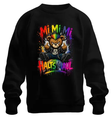 Produktbild von Mi Mi Mi Halts Maul Bär Punk Rocker Statement Sarkasmus Sweatshirt Pullover, Schwarz, L