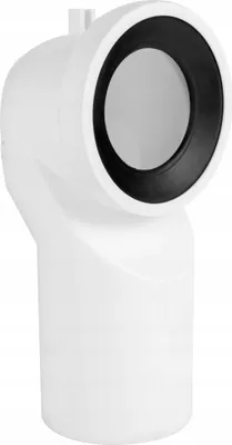 A white toilet waste pipe connector with a black rubber seal.