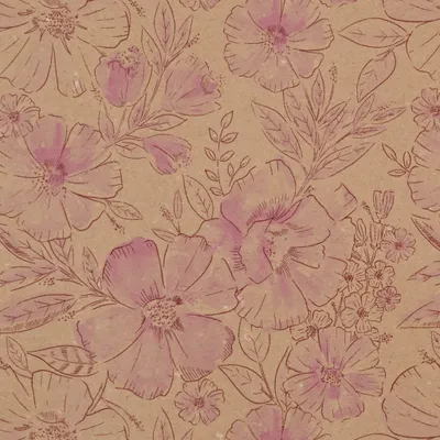 Produktbild von Geschenkpapier Blumen 70cm x 2m Rolle Kraftpapier Natur / Rosa