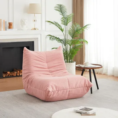 Image de Canapé Chenille-Caterpillar, fauteuil relax Boden, sans accoudoirs, fauteuil relax pour cheminée, pour salon, chambre, jeux vidéo, bureau - couleur rose