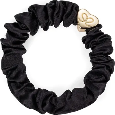 Produktbild von By Eloise London Gold Heart Silk Scrunchie Black