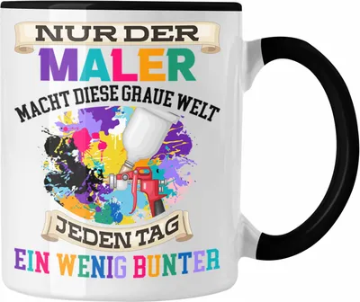 Produktbild von Trendation - Maler Job Tasse Geschenk Männer Evolution Lustig Anstreicher Malermeister Lackierer Graue Welt Bunter (Schwarz)