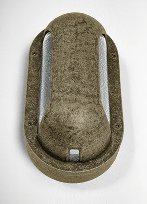 Produktbild von Wandlampe außen Echt-Messing Glas E27 IP64 23 cm hoch in Messing verwittert Maritim Ovalleuchte
