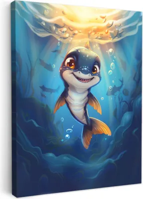 Obrázok produktu pre MuchoWow® - Plátno - Žralok - Dieťa - Oceán - Modrá, nástenný obraz, nástenné dekorácie obrazy obývacia izba, 30x40cm