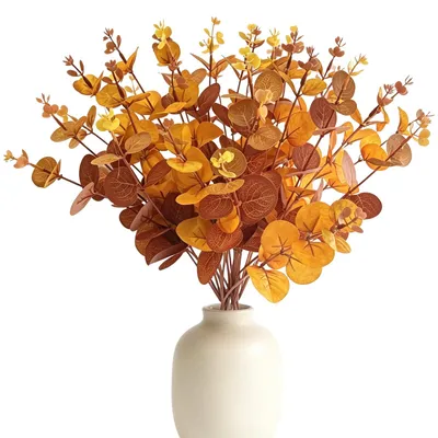 Productafbeelding van Kunstbloemen voor het najaar - 8 bosjes eucalyptus - decoratie - 2 kleuren