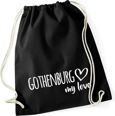 Produktbild von Huuraa Turnbeutel Gothenburg my love 12 Liter Black Baumwolle Rucksack Geschenkidee