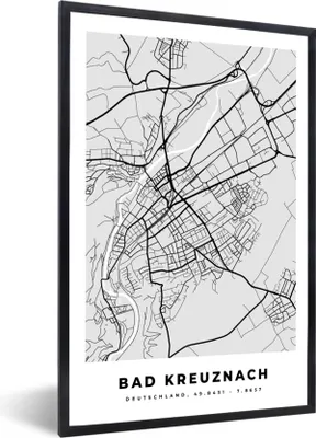 Produktbild von MuchoWow® Gerahmtes Poster Stadtplan - Bad Kreuznach - Karte - Deutschland 40x60 cm - Poster mit Schwarzem Bilderrahmen Wandposter Rahmen Foto Bilder - Papierdruck - Wandbilder
