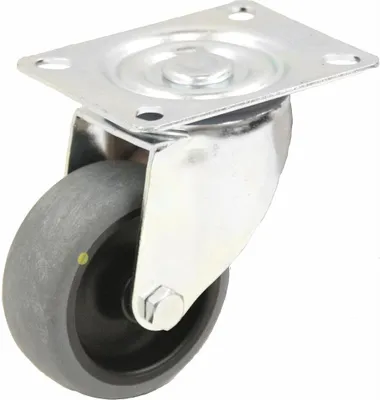 Produktbild von 125-mm-Lenkrolle mit grauem, elektrisch leitfähigem, thermoplastischem Gummi auf dem Boden