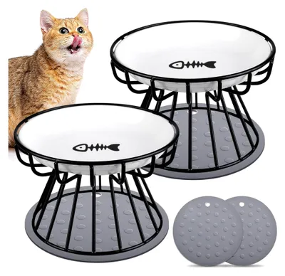 Produktbild von Erhöhter Futternapf für Katzen, 2 Stück, Keramik, rutschfest, für Katzen und kleine Hunde