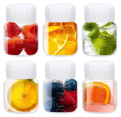 Saftgläser 6er-Set 300 ml Glasflaschen mit Deckel transparent/weiß