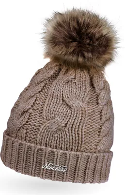 Produktbild von Warme Strickmütze Damen Wintermütze Bommelmütze Zopfmuster gefüttert mit Bommel Neverless® dunkelbeige unisize