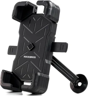 Produktbild von Rockbros Handyhalterung Spiegel | Universal Smartphone Halterung für Fahrrad, Motorrad, Roller & E-Scooter | stabile 4-Ecken Klemme stoßfest für 3,5?7 Zoll Handys