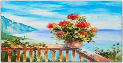 Produktbild von Coloray Bild aus Glas 140x70 gehärtetes Glas glasblock mit bild Küche wohnzimmer wanddekoration Dekoration - Blumen Meer Himmel
