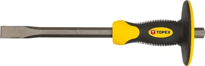 Produktbild von Topex Flachmeißel mit Handschutz - Handmeißel mit ergonomischer Handgriff - Handlicher, starker Meißel mit Schutz - Größen: Meißelkörpers: 16 mm - Länge: 300 mm - Meißelklinge: 19 mm