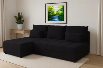Image de AX LIVING Canapé d'angle Petit avec fonction sommeil Dolceo Graphite Surpiqûres 206