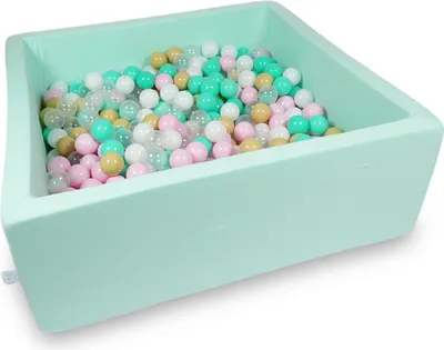 Produktbild von Trockenpool 110x110x40cm mint mit 600 Bällen: weiß, rosa, transparent, beige, mint