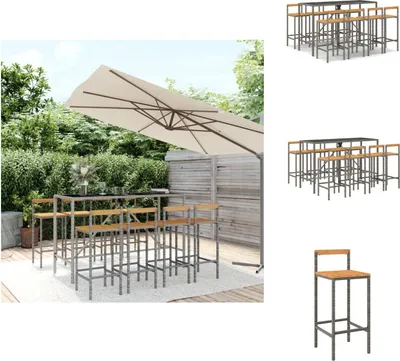 Produktbild von vidaXL 9-tlg. Gartenbar-Set Grau Poly Rattan & Massivholz Akazie -  Gartenmöbel-Sets
