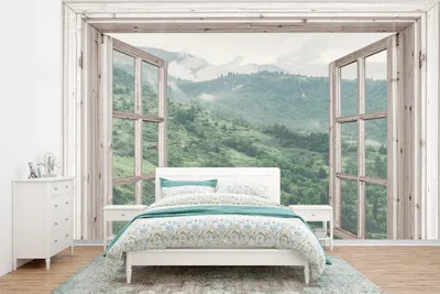 Produktbild von MuchoWow® Fototapete für Wohnzimmer oder Schlafzimmer Wandtapete Vinyl Motivtapete Aussicht - Berg - Baum - 375x280 cm - Schlafzimmer tapete