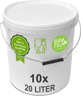 Produktbild von plasteo® 10x 20 Liter Eimer mit Deckel Lebensmittelecht Luftdicht Kunststoffeimer Plastikeimer Leereimer Transporteimer (10x 20 Liter)