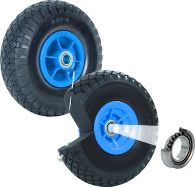 Produktbild von 2x Sackkarrenrad PolyurethanRad 260x85 mm 3.00-4 60 mm versetze Nabe Ø 20 mm blau Vollgummi Bollerwagen