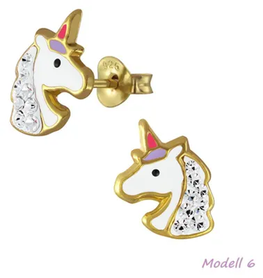 Produktbild von Kinderohrstecker: Mädchen Ohrringe Silber „Einhorn“ Modell 6