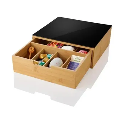 Produktbild von Aufbewahrungsbox Organizer Schubladen-Box 8 Fächer Ausziehstopp Bambus Schwarz LIVARNO