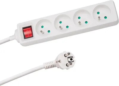 Productafbeelding van Perel Stekkerdoos met schakelaar - 4 stopcontacten met penaarde (type E) en kinderbeveiliging - 3 m kabel H05VV-F 3G1.5