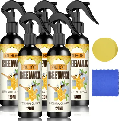 Produktbild von 5 Stück Möbelpflege Bienenwachs Spray, mit Schwamm und Reinigungstuch, Möbelpflegemittel, Bienenwachs Möbelpflege Politur Möbelwax Holzpflege, 120 ml