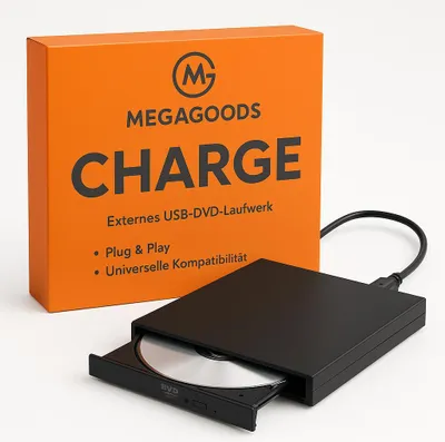 Produktbild von Externe CD DVD Laufwerk USB 2.0 schlank CD-RW DVD-ROM für PC Laptop DE.