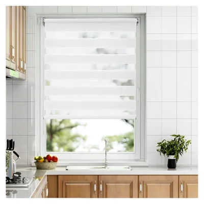 Produktbild von Doppelrollo Klemmfix ohne Bohren & mit Bohren, (55x150cm Weiß), Duo Rollos für Fenster und Tür, lichtdurchlässig und verdunkelnd
