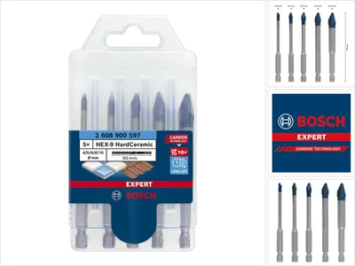 Immagine prodotto di Bosch Expert HEX-9 HardCeramic - set di punte - per piastrelle morbide, piastrelle dure - 5 pezzi - 5 mm, 6 mm, 8 mm, 10 mm, 4 mm - lunghezza: 90 mm